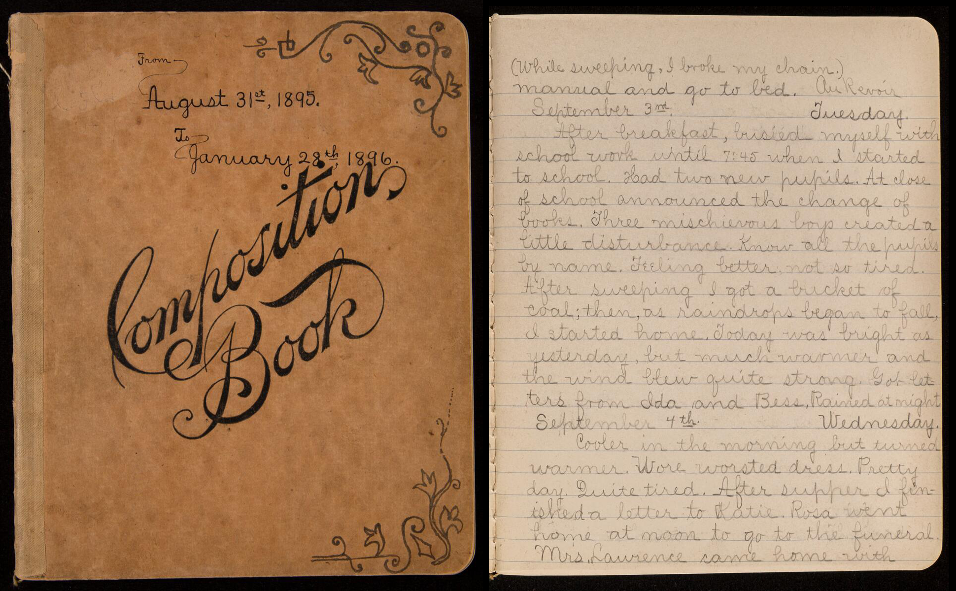 two pages of a 19th century diary with a child's handwriting